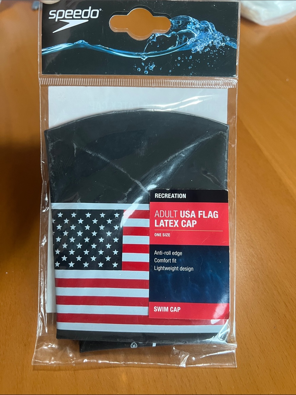 New Speedo Black Swim Cap with USA Flag Design